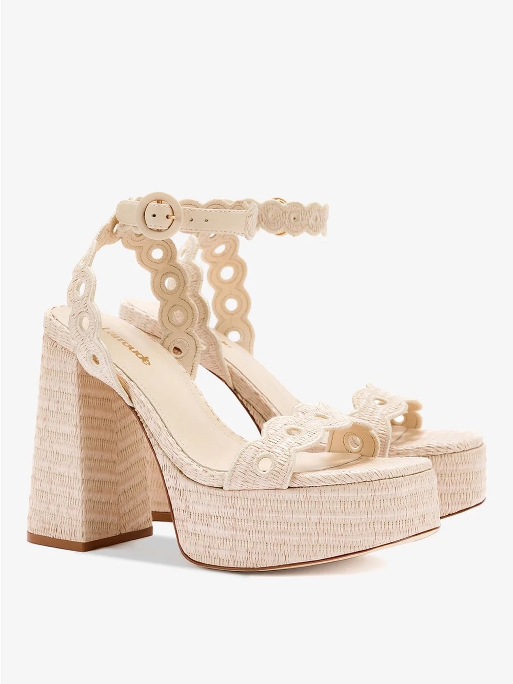 Larroude Cream Scalloped Platform Sandals